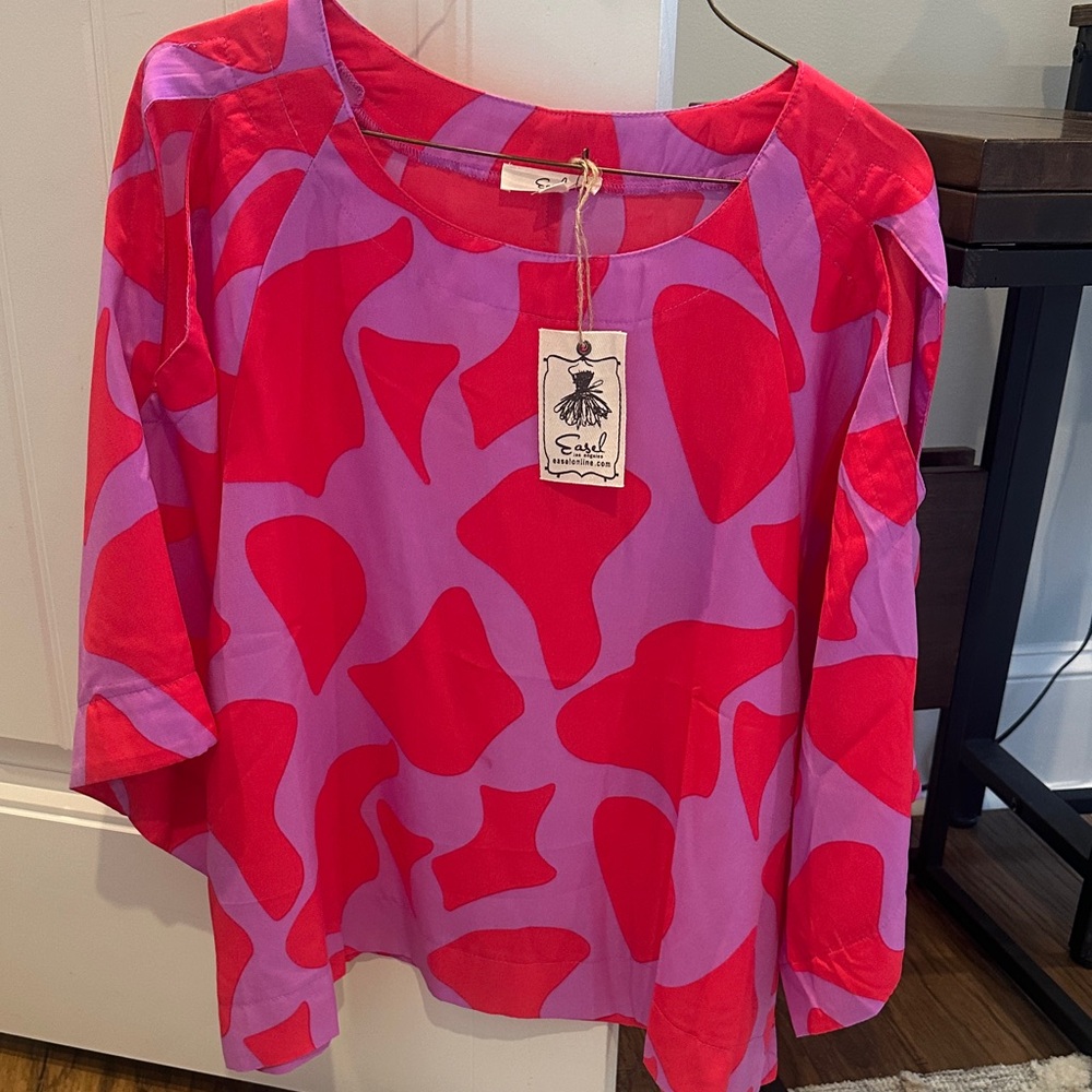 Easel Red and Purple Abstract Blouse